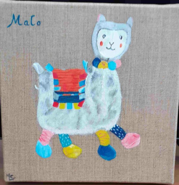 doudou coloré sur toile de lin