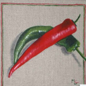 peinture de 2 piments sur toile de lin