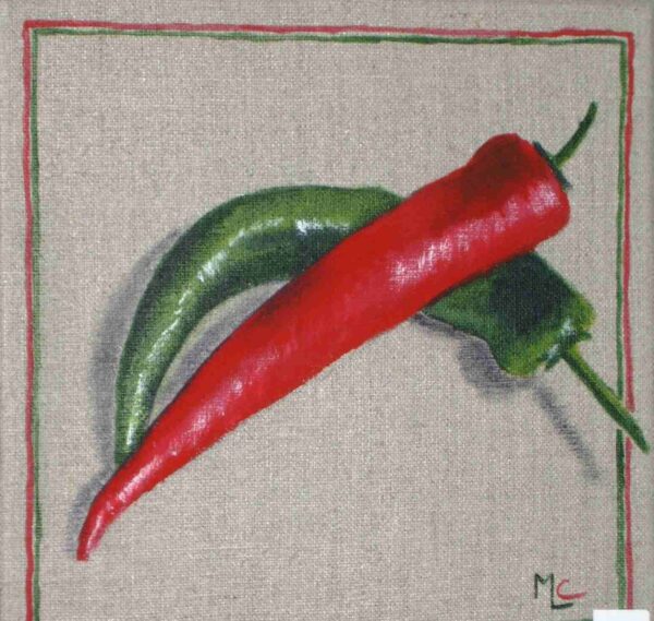 peinture de 2 piments sur toile de lin