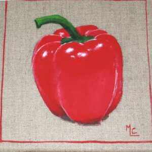 peinture d'un poivron rouge sur toile de lin