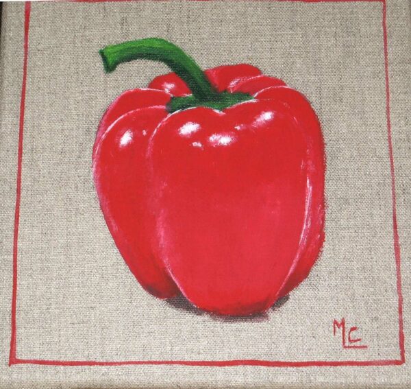 peinture d'un poivron rouge sur toile de lin