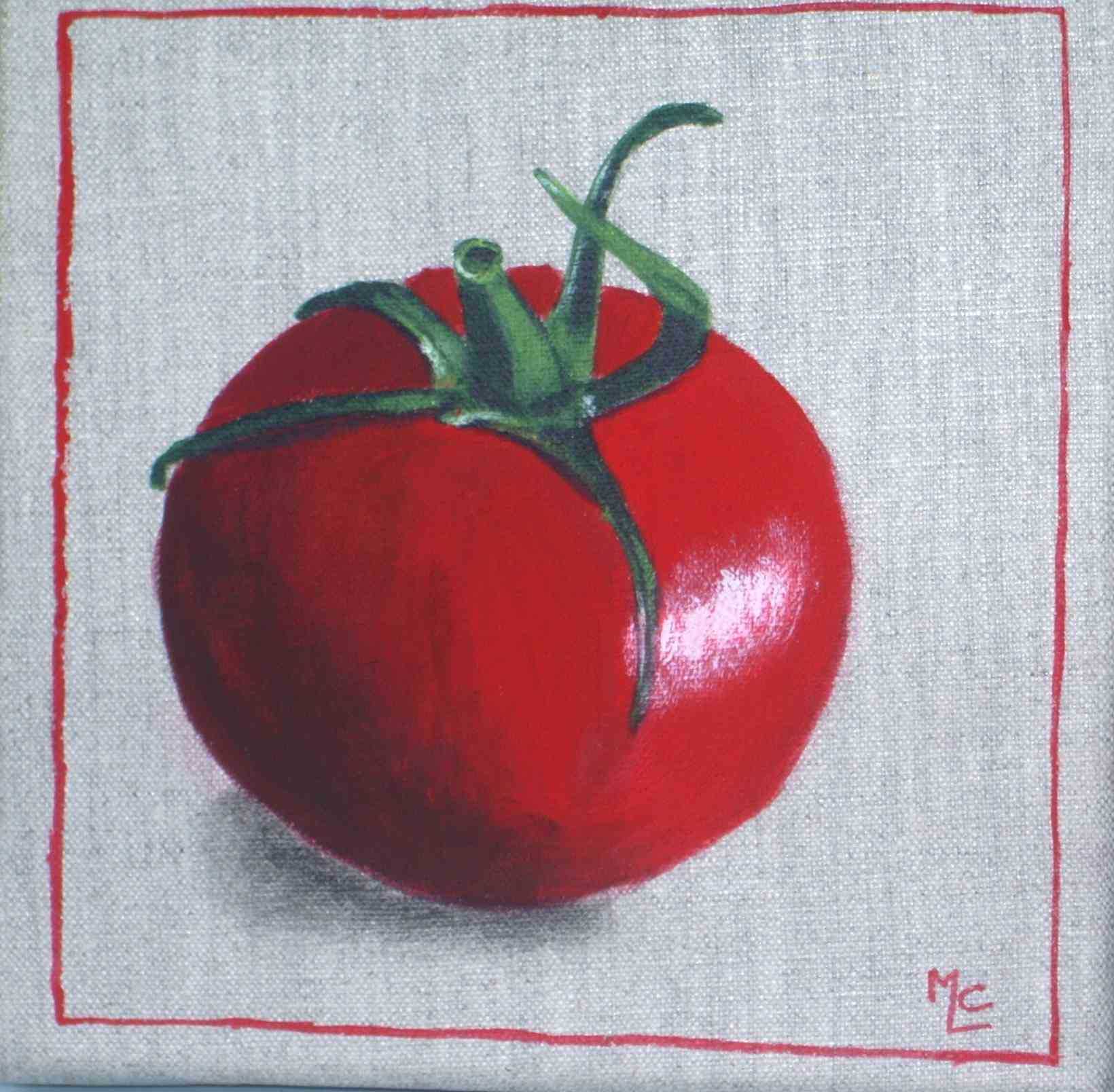 tomate rouge peint sur toile de lin